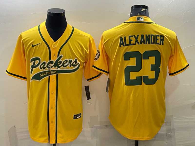 Men%27s Green Bay Packers #23 Jaire Alexander Yellow With Patch Cool Base Stitched Baseball Jersey